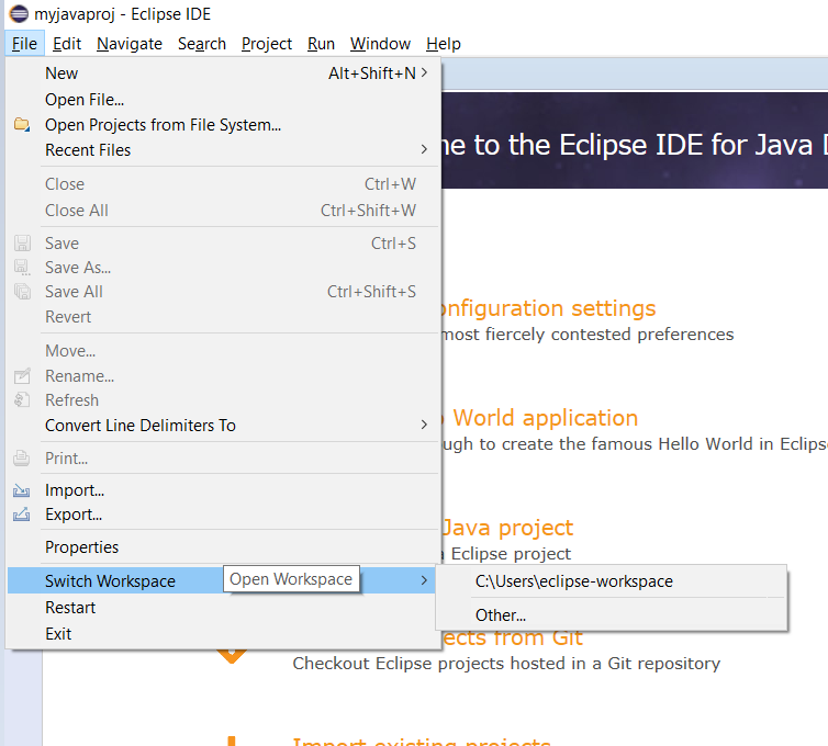 Switch Workspace Eclipse